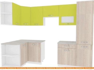 Кухня ВерсоМебель Эко-6 1.3x2.8 правая (ясень шимо светлый/зеленый лайм) фотография