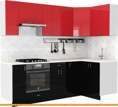 Кухня S-Company Клео глоcс 1.2x2.4 правая (черный глянец/красный глянец) фотография
