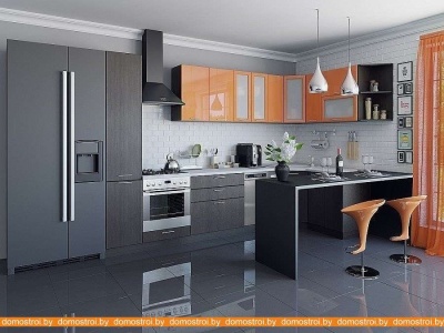 Кухня Vivat Mebel Валерия-М-05 (оранжевый глянец/венге) фотография