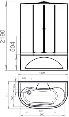 Душевая кабина Domani-Spa Neat high 150x80 (прозрачное стекло / черные стенки) с крышей с гидромассажем фотография