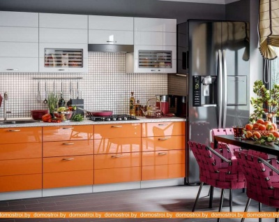 Кухня МК Стиль Тигра широкая Виола Нео 2.4 м (белый металлик/оранжевый металлик фотография