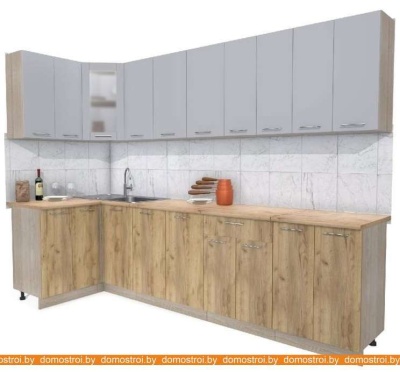 Кухня Интерлиния Мила 12x30 (серебристый-дуб золотой-дуб бунратти) фотография