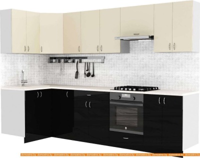 Кухня S-Company Клео глосc 1.2x3.0 левая (черный глянец/ваниль глянец) фотография