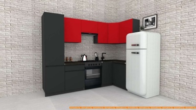 Кухня ВерсоМебель Эко-7 1.2x2.6 правая (красный чили/антрацит/ст.луна) фотография
