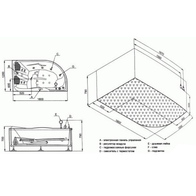 Гидромассажная ванна Eago AM124JDCW1Z L/R 180x120 фотография