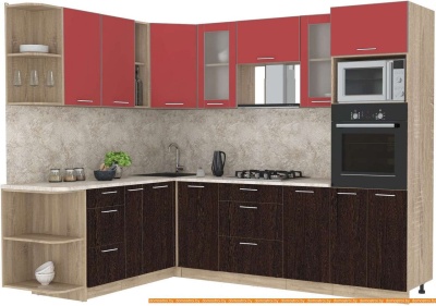 Кухня Интерлиния Мила 1.88x2.6 левая (красный-дуб венге-малага) фотография