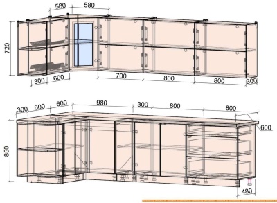Кухня Интерлиния Мила Матте 1.5x2.9 А левая (луна/луна/травертин серый) фотография