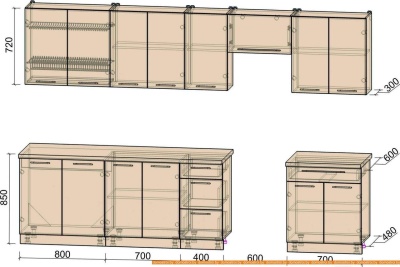 Кухня Интерлиния Мила Пластик 3.2 А (черный глянец/белый глянец/опал светлый) фотография