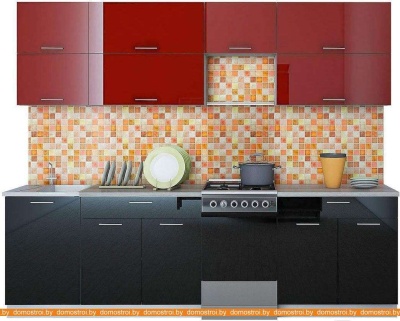 Кухня Интерлиния Мила Gloss 50-26 (бордовый/черный) фотография