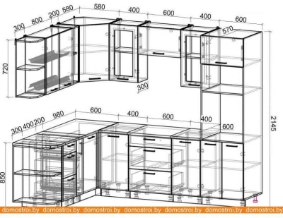 Кухня Интерлиния Мила Gloss 1.88x2.6 левая (яблоня-черный) фотография