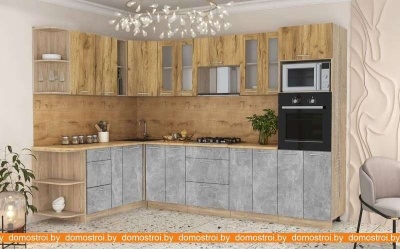 Кухня Интерлиния Мила 1.88x3.0 левая (дуб золотой-бетон-дуб бунратти) фотография