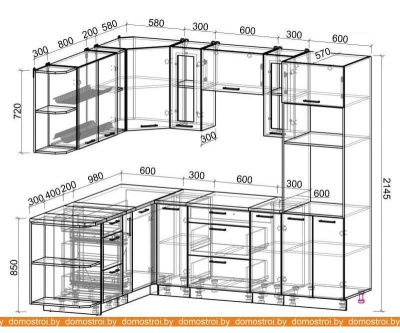 Кухня Интерлиния Мила Gloss 1.88x2.4 левая (ваниль-асфальт) фотография