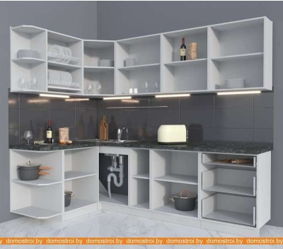 Кухня Интерлиния Мила Матте 1.5x2.5 А правая (океан-океан-травертин серый) фотография