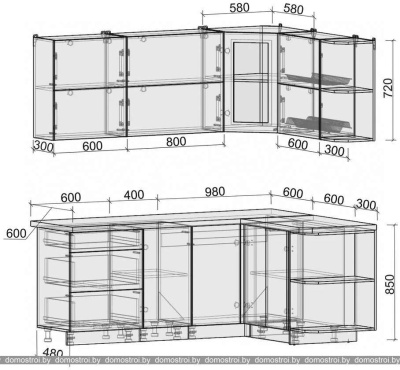 Кухня Интерлиния Мила Матте 1.5x2.0 А правая (белый-белый-кастилло тёмный) фотография