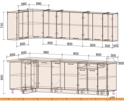 Кухня Интерлиния Мила Лайт 1.2x2.7 (дуб белый-дуб золотой-дуб бунратти) фотография