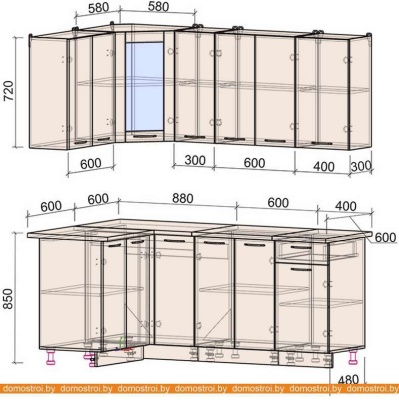 Кухня Интерлиния Мила 12x19 (дуб золотой-антрацит-дуб бунратти) фотография