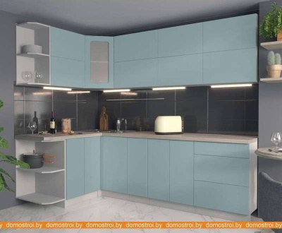 Кухня Интерлиния Мила Матте 1.5x2.5 А правая (океан-океан-травертин серый) фотография