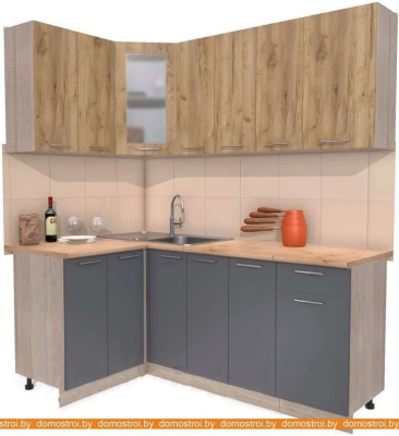 Кухня Интерлиния Мила 12x19 (дуб золотой-антрацит-дуб бунратти) фотография