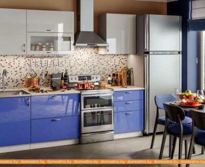 Кухня МК Стиль Мыло Виола Нео 2 м (белый металлик/синий металлик) фотография