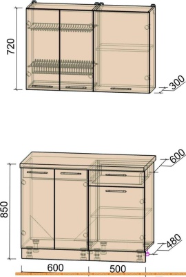 Кухня Интерлиния Мила Пластик 1.1 А (черный гл/оливковый гл/кастилло темный) фотография