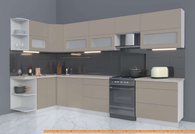 Кухня Интерлиния Мила Матте 1.5x3.5 Б левая (луна/луна/травертин серый) фотография