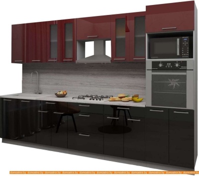 Кухня Интерлиния Мила Gloss 3.2 (бордовый-черный) фотография