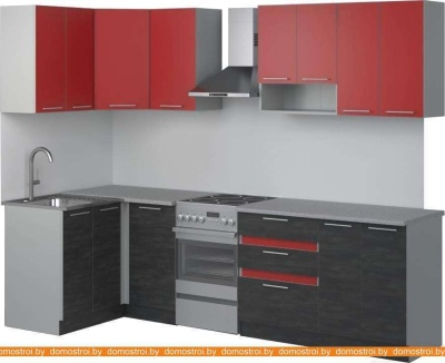 Кухня Иволанд Трейд Ярко-красная 220-220-120 левая (красный/темное дерево) фотография