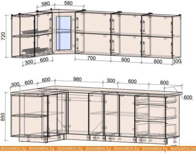 Кухня Интерлиния Мила Матте 1.5x2.5 А правая (океан-океан-травертин серый) фотография