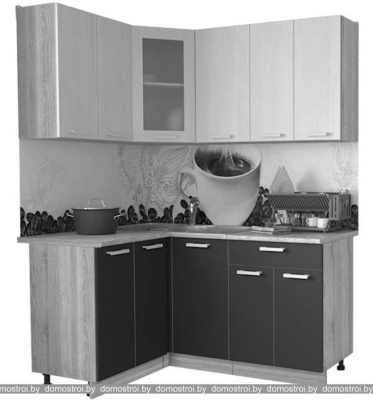 Кухня Интерлиния Мила 12x16 (вудлайн кремовый-бетон-бискайская сосна) фотография
