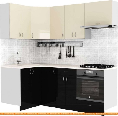 Кухня S-Company Клео глосc 1.2x2.1 левая (черный глянец/ваниль глянец) фотография