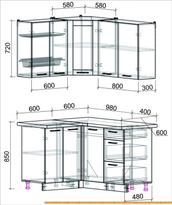 Кухня Интерлиния Мила Пластик 1.2x1.4 (слива глянец/ваниль глянец/травертин) фотография