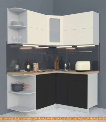 Кухня Интерлиния Мила Матте 1.5x1.4 А правая (слон кость-пепел-травертин серый) фотография