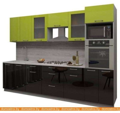 Кухня Интерлиния Мила Gloss 3.0 (яблоня-черный) фотография