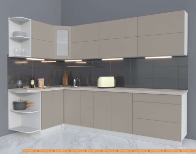 Кухня Интерлиния Мила Матте 1.5x2.9 А левая (луна/луна/травертин серый) фотография