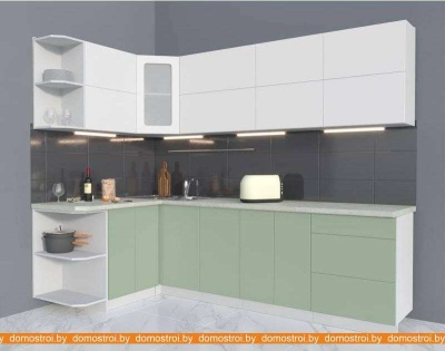 Кухня Интерлиния Мила Матте 1.5x2.6 А левая (белый/мята/опал светлый) фотография