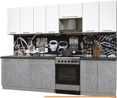 Кухня Интерлиния Мила Пластик 2.9 А (мрамор/белый глянец/кастилло темный) фотография