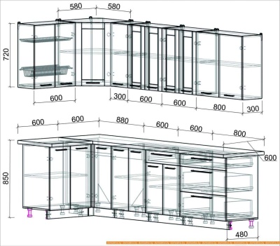 Кухня Интерлиния Мила Пластик 1.2x2.9 (гортензия гл/белый гл/опал светлый) фотография