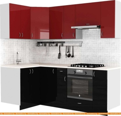 Кухня S-Company Клео глосc 1.2x2.2 левая (черный глянец/бургундский глянец) фотография