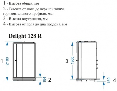 Душевая кабина Domani-Spa Delight 128 R 120x80 (прозрачное стекло / голубые стенки) с крышей с гидромассажем фотография