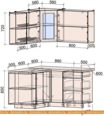 Кухня Интерлиния Мила Матте 1.5x1.4 А левая (белый/луна/опал светлый) фотография