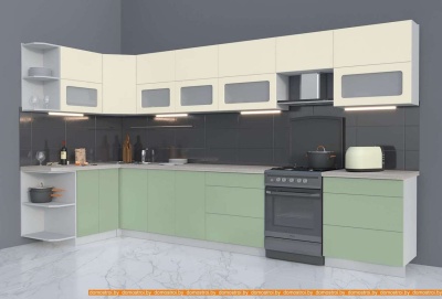 Кухня Интерлиния Мила Матте 1.5x3.8 Б левая (слоновая кость/мята/травертин сер.) фотография