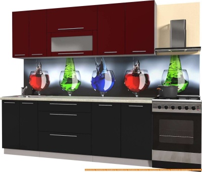 Кухня Интерлиния Мила Пластик 1.4 В (черный глянец/бордо глянец/опал светлый) фотография