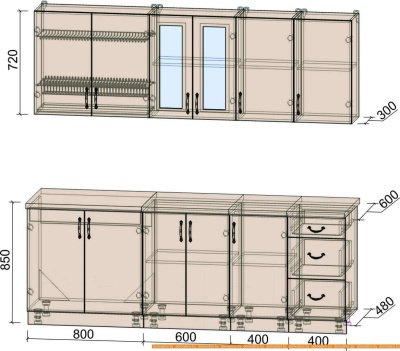 Кухня Интерлиния Мила Крафт 2.2А (дуб полярный) фотография