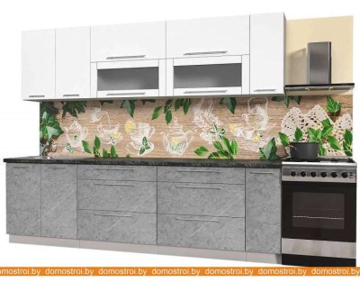 Кухня Интерлиния Мила Пластик 2.7 В (мрамор глянец-белый глянец-кастилло темный) фотография