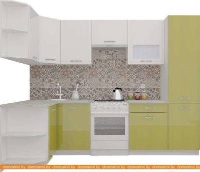 Кухня ВерсоМебель ЭкоЛайт-5 1.3x2.7 правая (белый/оливковый) фотография