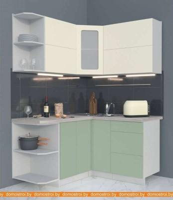 Кухня Интерлиния Мила Матте 1.5x1.4 А правая (слон кость-мята-травертин серый) фотография