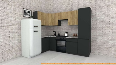 Кухня ВерсоМебель Эко-7 1.2x2.6 левая (дуб крафт золотой/антрацит/ст.альберика) фотография