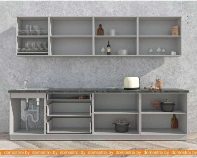 Кухня Интерлиния Мила Матте 3.0 А (слоновая кость/пепел/травертин серый) фотография