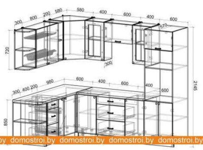 Кухня Интерлиния Мила Деко 1.88x2.6 левая (мята-мята-травертин серый) фотография