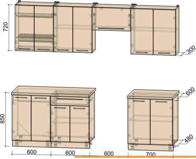 Кухня Интерлиния Мила Пластик 2.5 А (мрамор/белый глянец/кастилло темный) фотография